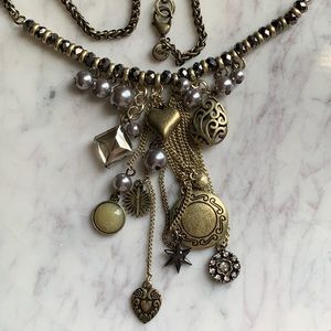 LOFT Antique Gold Tone Charm Long Necklace